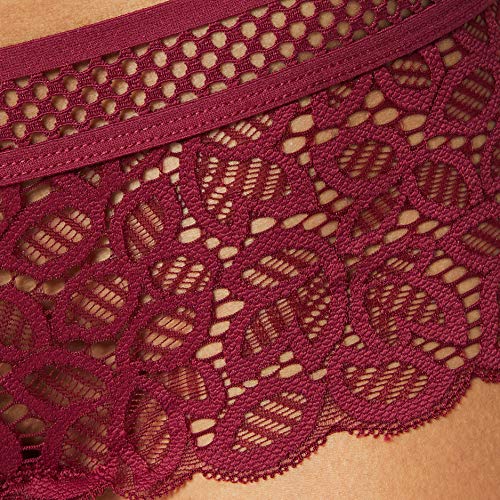 Marca Amazon - IRIS & LILLY Culotte de Crochet y Encaje Mujer, Pack de 2, Rojo (Rhododendron), S, Label: S