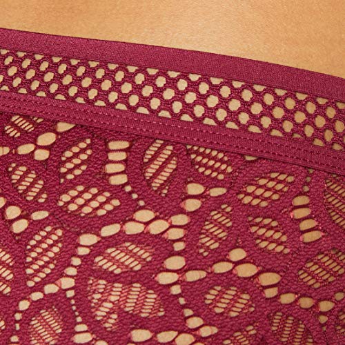 Marca Amazon - IRIS & LILLY Culotte de Crochet y Encaje Mujer, Pack de 2, Rojo (Rhododendron), S, Label: S
