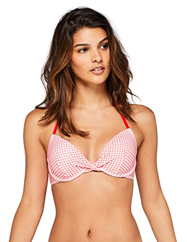 Marca Amazon - IRIS & LILLY Parte de Arriba de Bikini Cuadros Vichy Mujer, Multicolor (Red/white), 100B, Label: 36C