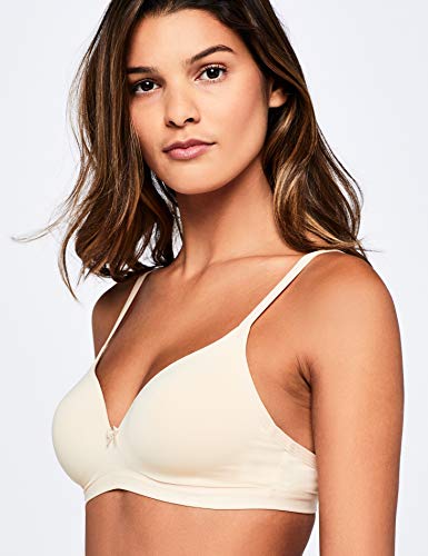 Marca Amazon - IRIS & LILLY Sujetador sin Aros con Relleno Mujer, Beige (Sand Dollar), 90C, Label: 34C