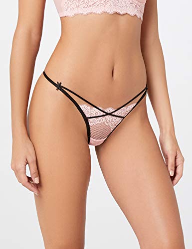 Marca Amazon - IRIS & LILLY Tanga de Encaje Mujer, Pack de 3, Multicolor (Bridal Rose/Black), L, Label: L