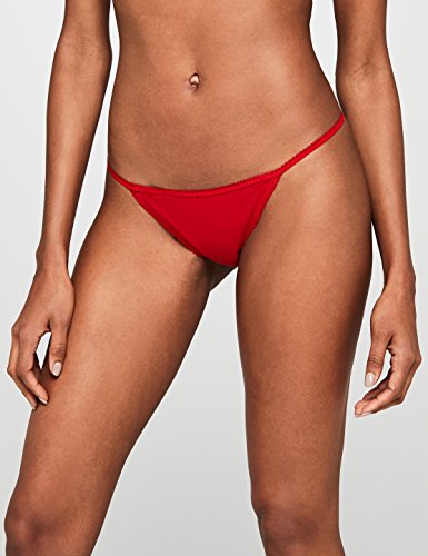 Marca Amazon - IRIS & LILLY Tanga de Hilo de Algodón Mujer, Pack de 5, Multicolor (Night Sky/ Scarlet Sage/ White), XL, Label: XL