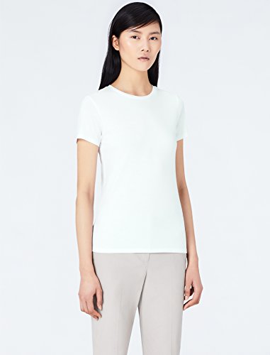 Marca Amazon - MERAKI 2 Pack Crew Neck, Camiseta con Cuello Redondo Mujer, Lot de 2, Blanco (White/White), 40, Label: M