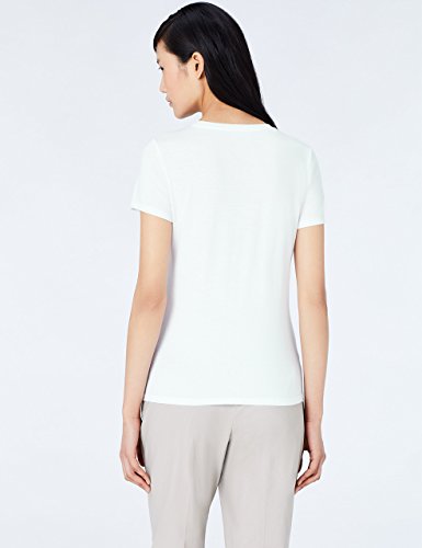 Marca Amazon - MERAKI 2 Pack Crew Neck, Camiseta con Cuello Redondo Mujer, Lot de 2, Blanco (White/White), 40, Label: M