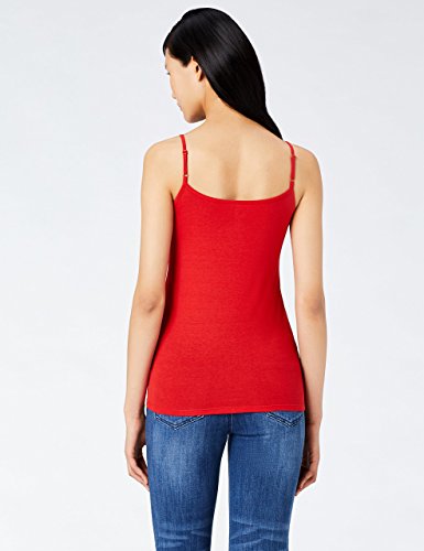 Marca Amazon - MERAKI Camiseta Mujer de Tirantes, Pack de 2, Rojo (Racing Red/white), 40, Label: M