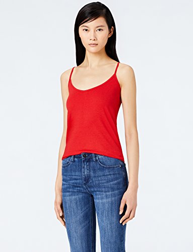 Marca Amazon - MERAKI Camiseta Mujer de Tirantes, Pack de 2, Rojo (Racing Red/white), 40, Label: M