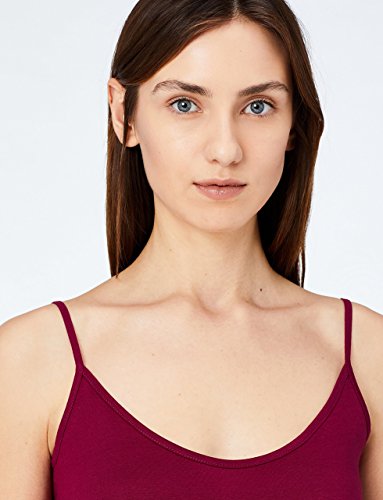 Marca Amazon - MERAKI Camiseta Mujer de Tirantes, Pack de 2, Rojo (Tawny Port/white), 38, Label: S