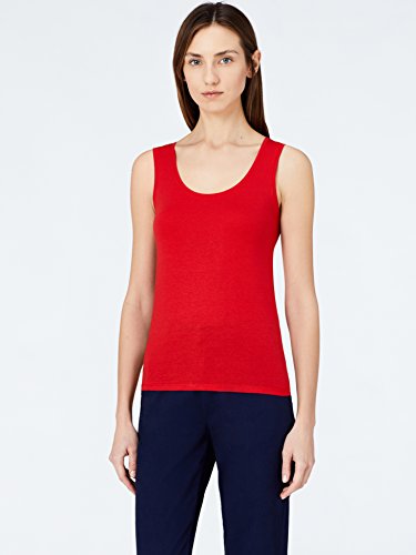 Marca Amazon - MERAKI Camiseta Slim Fit Mujer Cuello Redondo, Pack de 2, Rojo (Racing Red/White), 36, Label: XS