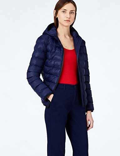 Marca Amazon - MERAKI Camiseta Slim Fit Mujer Cuello Redondo, Pack de 2, Rojo (Racing Red/White), 36, Label: XS