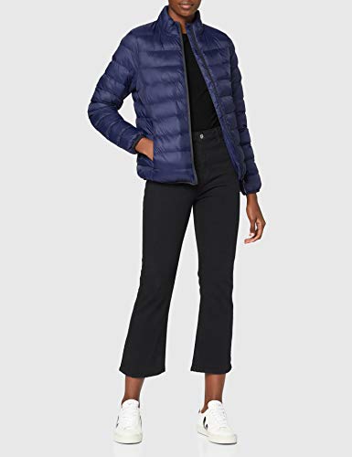 Marca Amazon - MERAKI Chaqueta de Plumas Cuello Alto Mujer, Azul (Navy), 38, Label: S