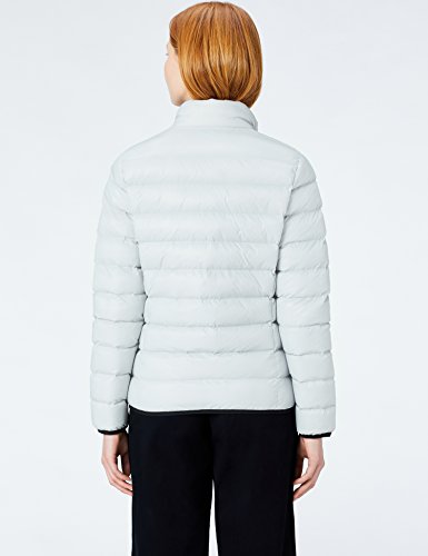 Marca Amazon - MERAKI Chaqueta de Plumas Cuello Alto Mujer, Plateado (Silver), 42, Label: L