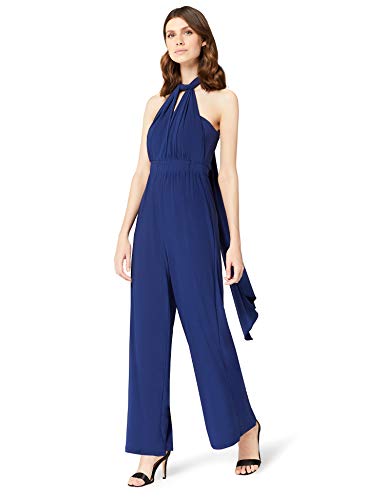 Marca Amazon - TRUTH & FABLE Mono Bandeau de Manga Corta Mujer, azul (marino), 42, Label: L