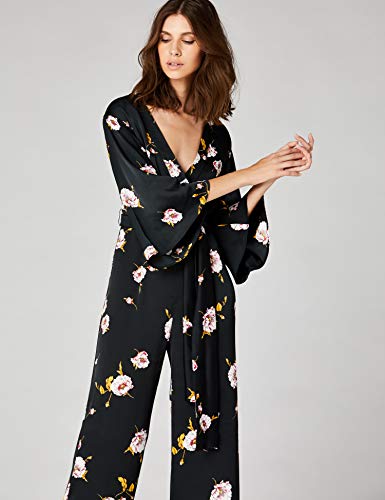 Marca Amazon - TRUTH & FABLE Mono de Noche con Manga Corta Mujer, Negro (Black Black), 44, Label: XL