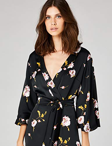 Marca Amazon - TRUTH & FABLE Mono de Noche con Manga Corta Mujer, Negro (Black Black), 44, Label: XL