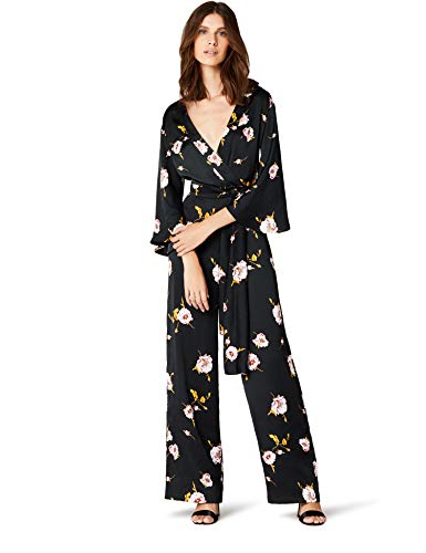 Marca Amazon - TRUTH & FABLE Mono de Noche con Manga Corta Mujer, Negro (Black Black), 44, Label: XL