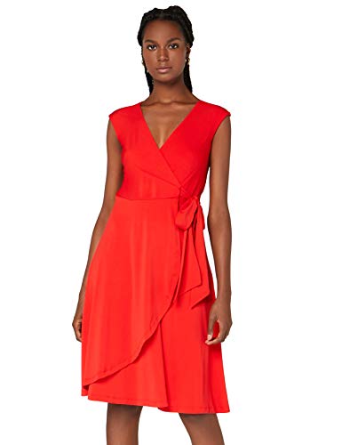 Marca Amazon - TRUTH & FABLE Vestido Cruzado de Punto Mujer, Rojo (Red), 40, Label: M