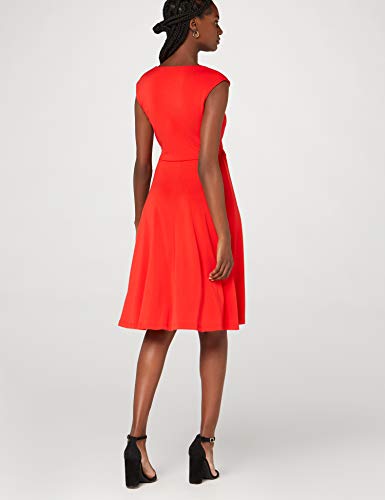 Marca Amazon - TRUTH & FABLE Vestido Cruzado de Punto Mujer, Rojo (Red), 44, Label: XL