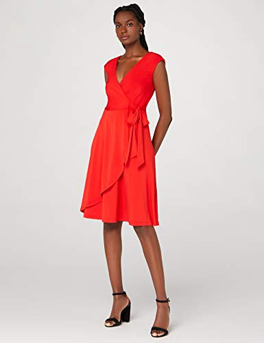 Marca Amazon - TRUTH & FABLE Vestido Cruzado de Punto Mujer, Rojo (Red), 44, Label: XL
