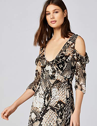 Marca Amazon - TRUTH & FABLE Vestido Largo de Flores Mujer, Marrón (Brown Brown), 36, Label: XS