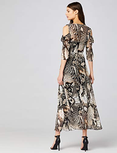 Marca Amazon - TRUTH & FABLE Vestido Largo de Flores Mujer, Marrón (Brown Brown), 36, Label: XS