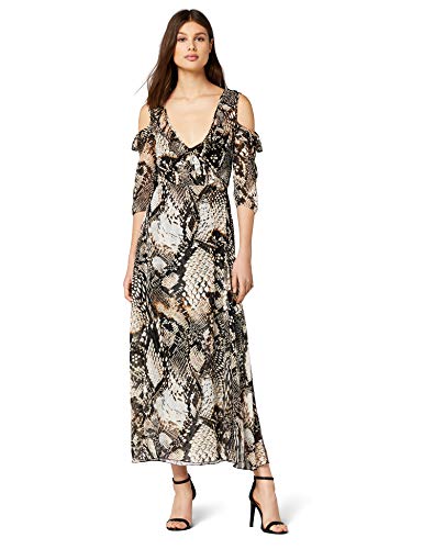 Marca Amazon - TRUTH & FABLE Vestido Largo de Flores Mujer, Marrón (Brown Brown), 36, Label: XS
