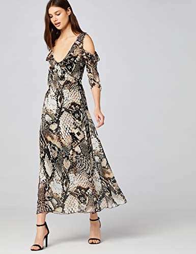 Marca Amazon - TRUTH & FABLE Vestido Largo de Flores Mujer, Marrón (Brown Brown), 36, Label: XS