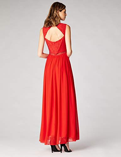 Marca Amazon - TRUTH & FABLE Vestido Largo de Gasa Mujer, Rojo (Red), 34, Label: XXS