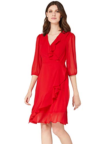 Marca Amazon - TRUTH & FABLE Vestido Midi Cruzado de Gasa Mujer, Azul (Red), 42, Label: L