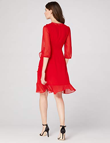 Marca Amazon - TRUTH & FABLE Vestido Midi Cruzado de Gasa Mujer, Azul (Red), 48, Label: 3XL