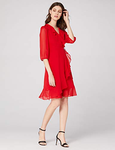 Marca Amazon - TRUTH & FABLE Vestido Midi Cruzado de Gasa Mujer, Azul (Red), 48, Label: 3XL