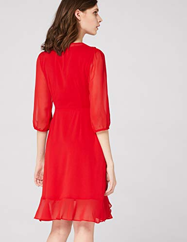 Marca Amazon - TRUTH & FABLE Vestido Midi Cruzado de Gasa Mujer, Azul (Red), 48, Label: 3XL