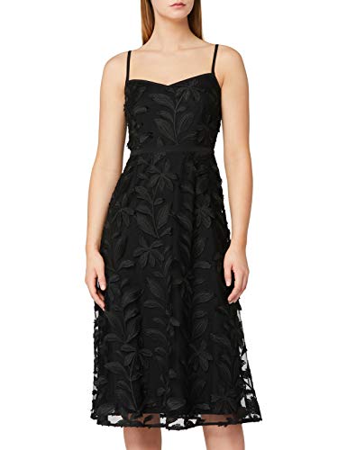 Marca Amazon - TRUTH & FABLE Vestido Midi Evasé de Flores Mujer, Negro (Black), 46, Label: XXL