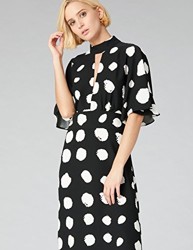 Marca Amazon - TRUTH & FABLE Vestido Mujer Estampado, Multicolor (Black/White), 36, Label: XS