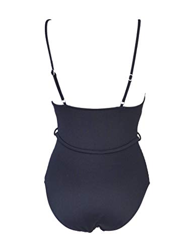 Marine - Traje de baño de una Pieza con Detalle de cinturón (Negro, 38)