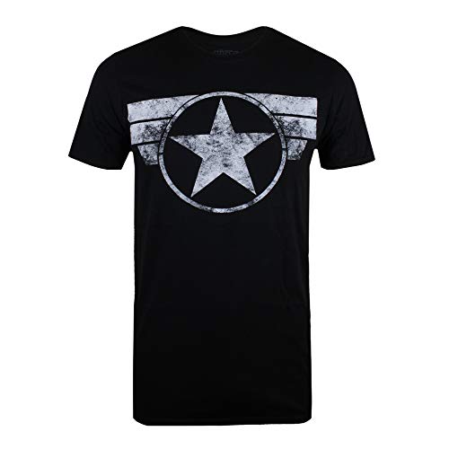 Marvel Captain America-Cap Logo Camiseta, Negro (Black Blk), Large para Hombre