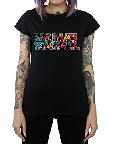 Marvel Comics Mujer Logo Character Infill Camiseta Negro Small