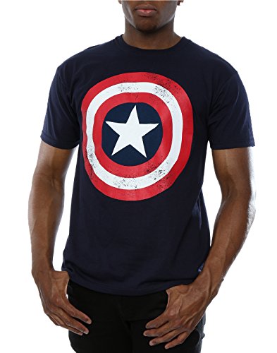 Marvel Hombre Captain America Distressed Shield Camiseta Medium Armada