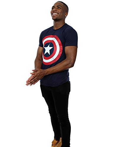 Marvel Hombre Captain America Distressed Shield Camiseta Medium Armada