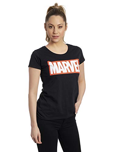 Marvel Logo Mujer Camiseta Negro XXL, 100% algodón, Regular