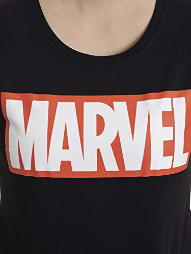 Marvel Logo Mujer Camiseta Negro XXL, 100% algodón, Regular
