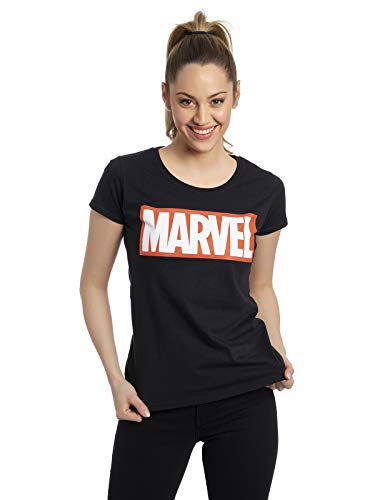 Marvel Logo Mujer Camiseta Negro XXL, 100% algodón, Regular