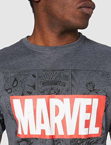 Marvel Mono Comic T-Shirt Camiseta, Gris (Dark Heather), X-Large para Hombre