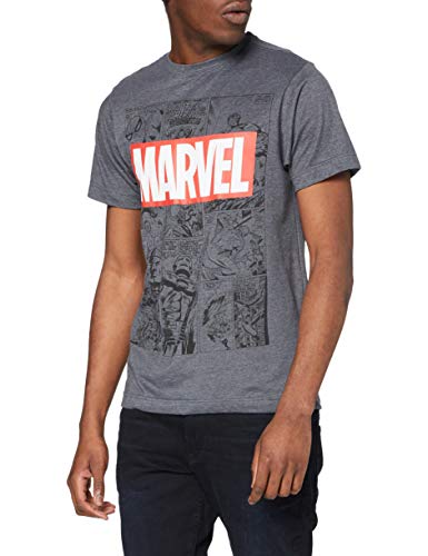 Marvel Mono Comic T-Shirt Camiseta, Gris (Dark Heather), X-Large para Hombre
