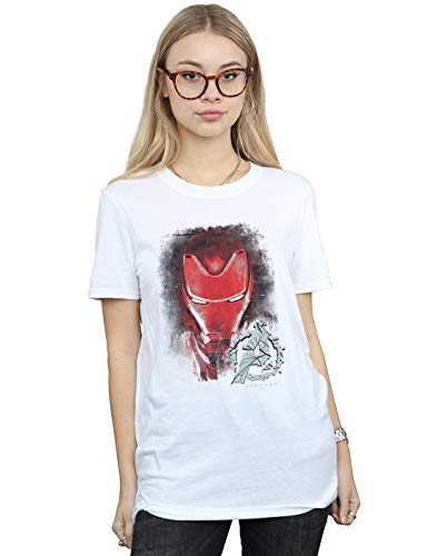 Marvel Mujer Avengers Endgame Iron Man Brushed Camiseta del Novio Fit Blanco XXX-Large