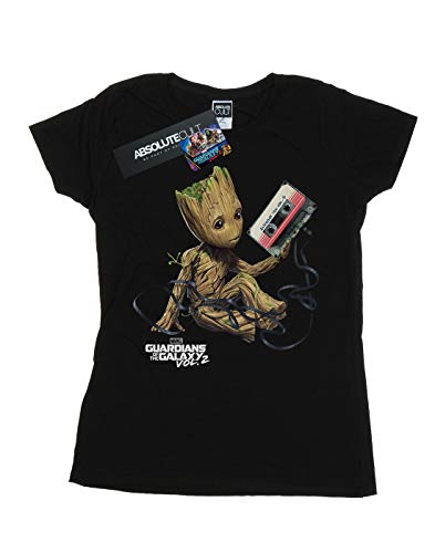 Marvel Mujer Guardians of The Galaxy Groot Tape Camiseta Negro Medium
