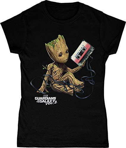 Marvel Mujer Guardians of The Galaxy Groot Tape Camiseta Negro Medium