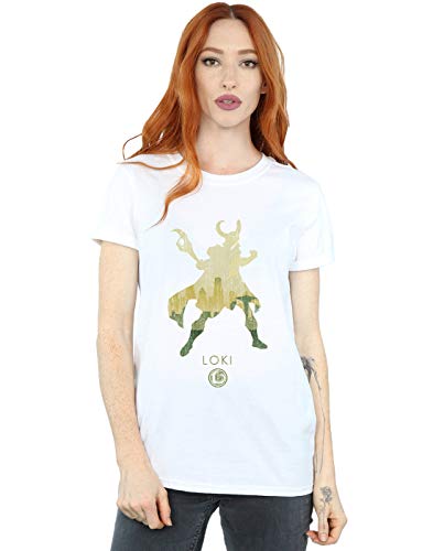 Marvel Mujer Loki Silhouette Camiseta del Novio Fit Blanco Large