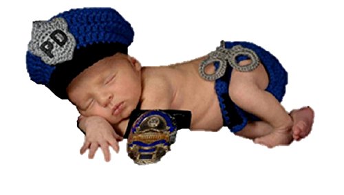 Matissa Bebé recién nacido accesorios de traje de fotografía de punto de ganchillo (Policía)