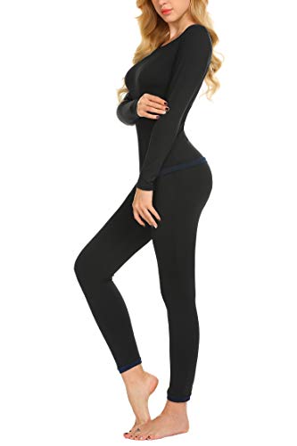 MAXMODA Conjuntos Pijamas para Mujer Invierno Conjuntos Pijamas Forro Polar Negro XXL