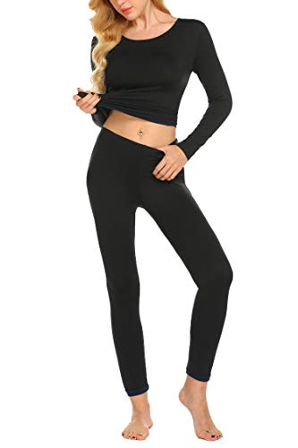 MAXMODA Conjuntos Pijamas para Mujer Invierno Conjuntos Pijamas Forro Polar Negro XXL